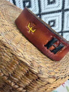 Vintage Hand-Tooled Leather Cuff Bracelet with “H”
